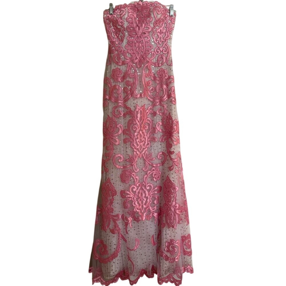 Jovani Pink Sequin Embroidered Strapless Prom Gown Dress 0